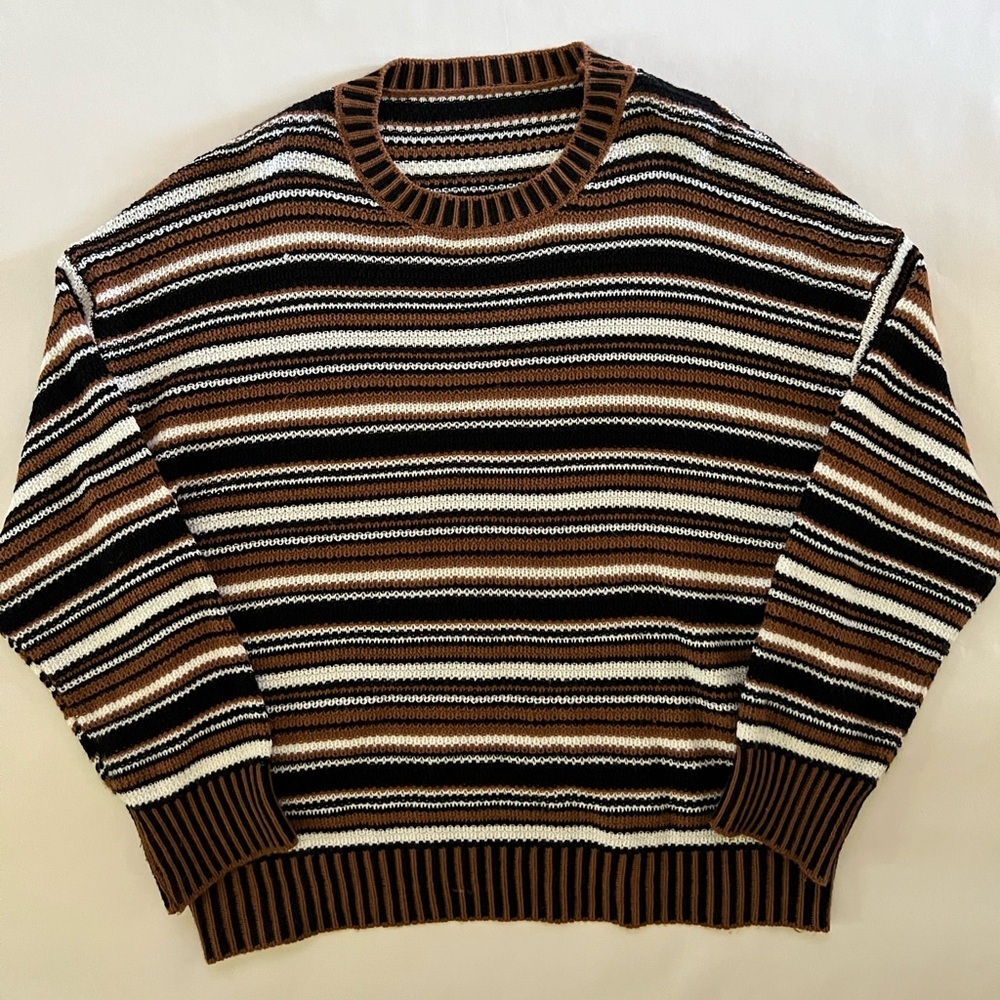 Striped Women’s Sweater - Brown, Black, White